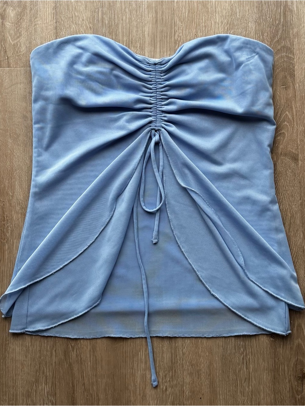 Garage Light Blue Strapless Ruched Tie-Front Camisole